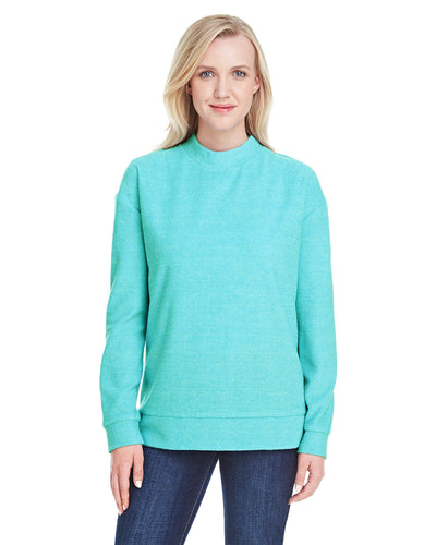J America Ladies' Weekend French Terry Mock Neck Crew