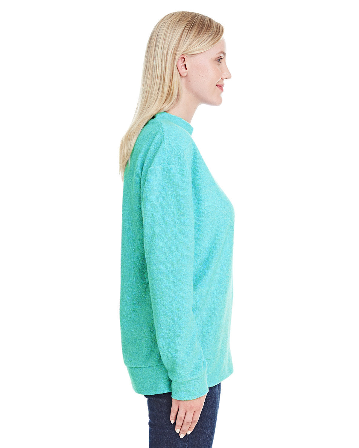 J America Ladies' Weekend French Terry Mock Neck Crew J America