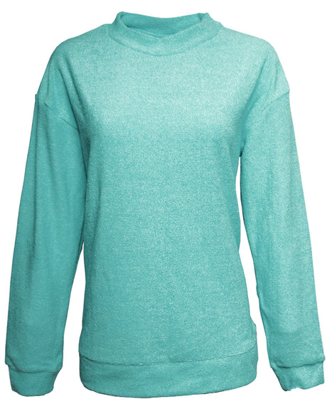 J America Ladies' Weekend French Terry Mock Neck Crew J America
