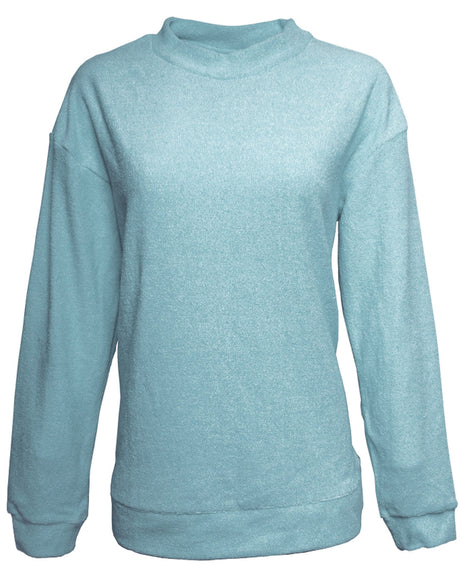 J America Ladies' Weekend French Terry Mock Neck Crew J America