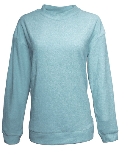 J America Ladies' Weekend French Terry Mock Neck Crew