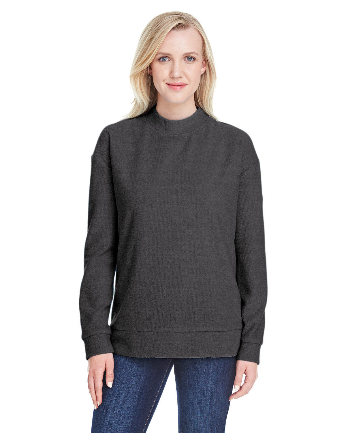 J America Ladies' Weekend French Terry Mock Neck Crew J America