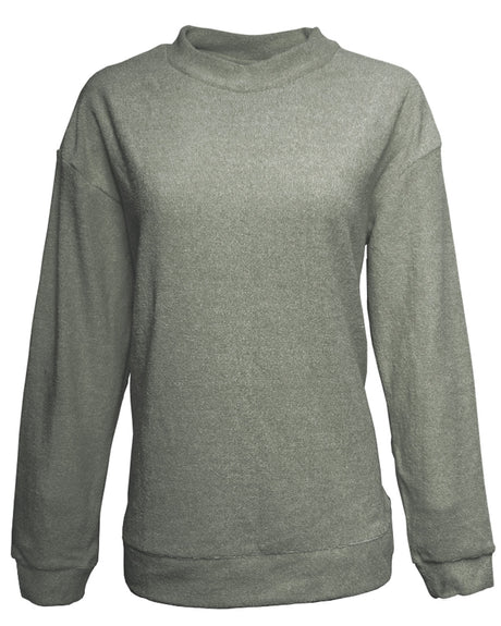 J America Ladies' Weekend French Terry Mock Neck Crew J America