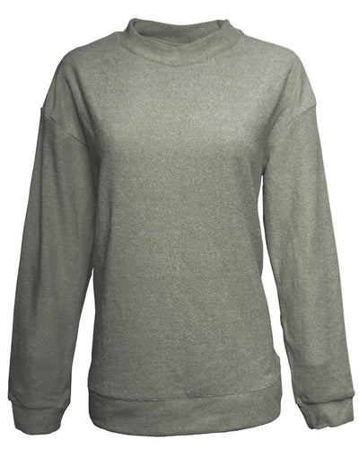 J America Ladies' Weekend French Terry Mock Neck Crew