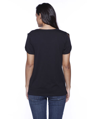 StarTee Ladies' CVC Twist Sleeve Top