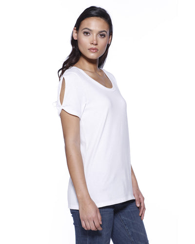 StarTee Ladies' CVC Twist Sleeve Top