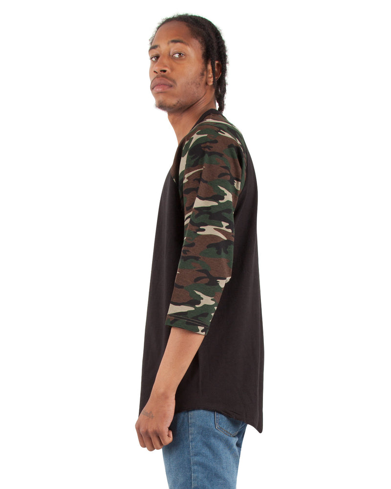 Shaka Wear Adult 8.9 oz., 3/4-Sleeve Camo Raglan T-Shirt
