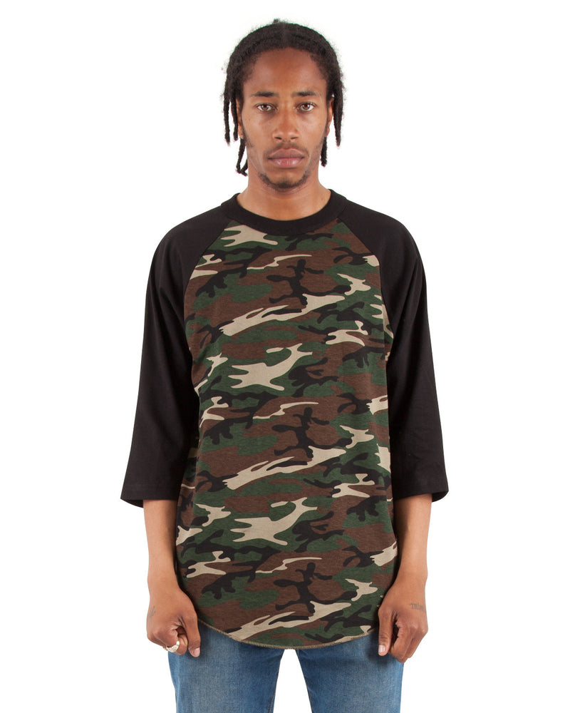 Shaka Wear Adult 8.9 oz., 3/4-Sleeve Camo Raglan T-Shirt