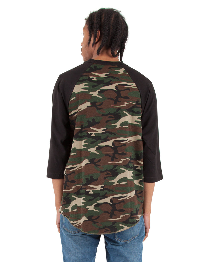 Shaka Wear Adult 8.9 oz., 3/4-Sleeve Camo Raglan T-Shirt