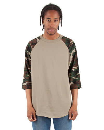 Shaka Wear Adult 8.9 oz., 3/4-Sleeve Camo Raglan T-Shirt