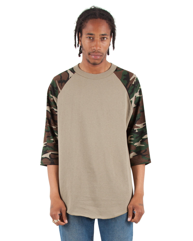 Shaka Wear Adult 8.9 oz., 3/4-Sleeve Camo Raglan T-Shirt