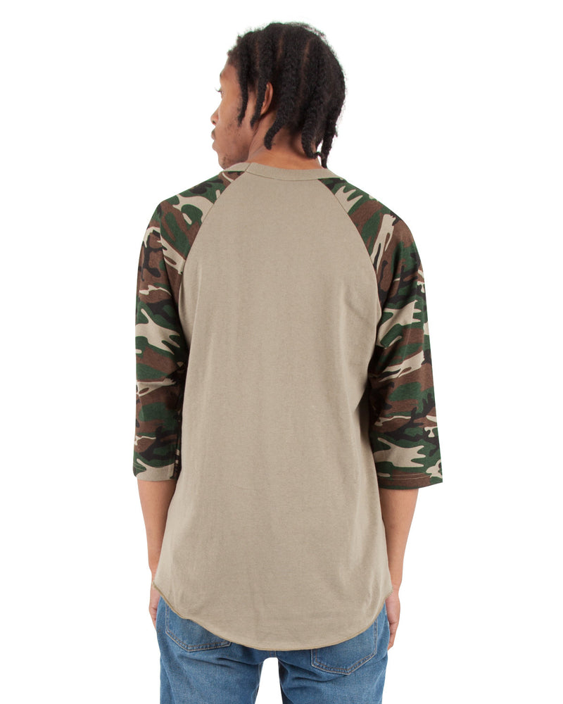 Shaka Wear Adult 8.9 oz., 3/4-Sleeve Camo Raglan T-Shirt
