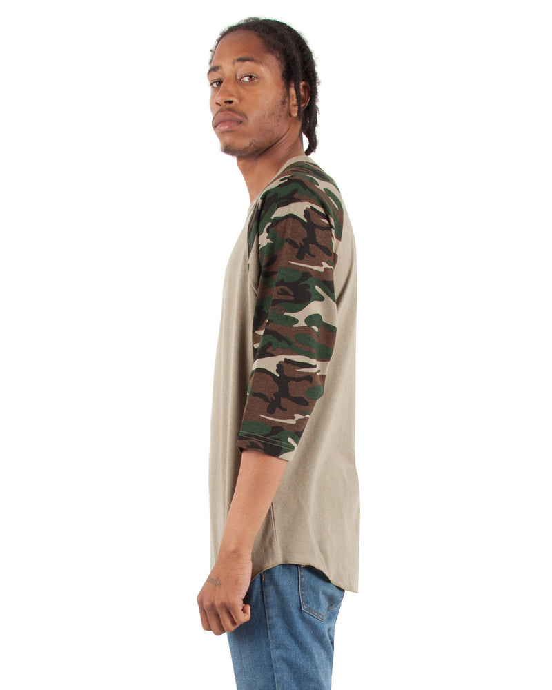 Shaka Wear Adult 8.9 oz., 3/4-Sleeve Camo Raglan T-Shirt
