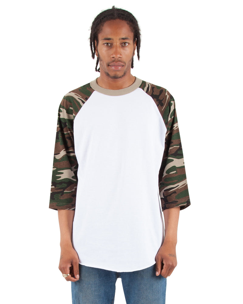 Shaka Wear Adult 8.9 oz., 3/4-Sleeve Camo Raglan T-Shirt