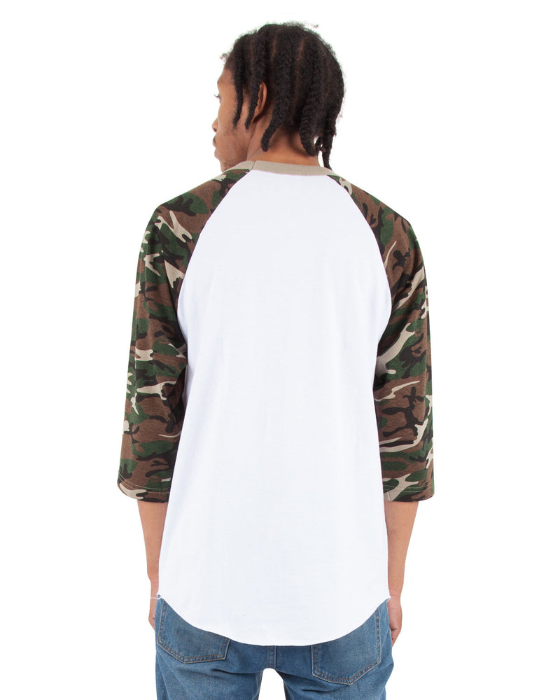 Shaka Wear Adult 8.9 oz., 3/4-Sleeve Camo Raglan T-Shirt