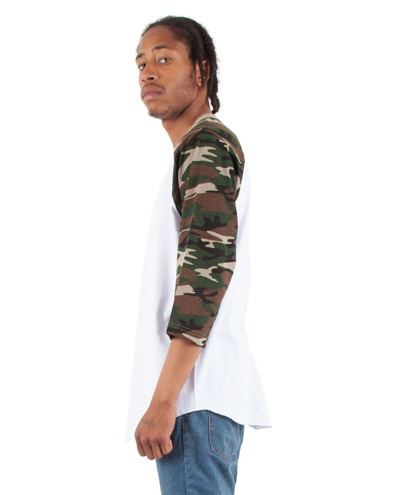 Shaka Wear Adult 8.9 oz., 3/4-Sleeve Camo Raglan T-Shirt