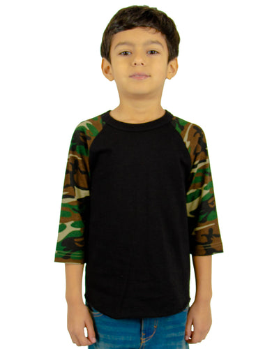 Shaka Wear Youth 6 oz., 3/4-Sleeve Camo Raglan T-Shirt
