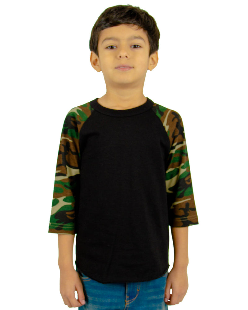 Shaka Wear Youth 6 oz., 3/4-Sleeve Camo Raglan T-Shirt
