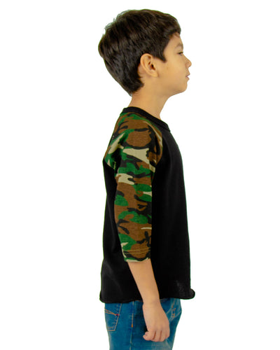Shaka Wear Youth 6 oz., 3/4-Sleeve Camo Raglan T-Shirt