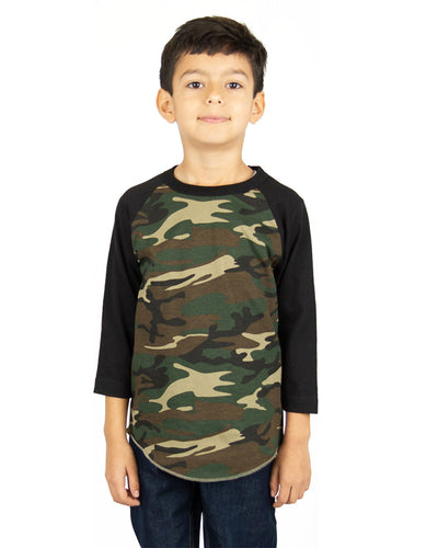 Shaka Wear Youth 6 oz., 3/4-Sleeve Camo Raglan T-Shirt
