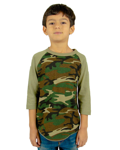 Shaka Wear Youth 6 oz., 3/4-Sleeve Camo Raglan T-Shirt