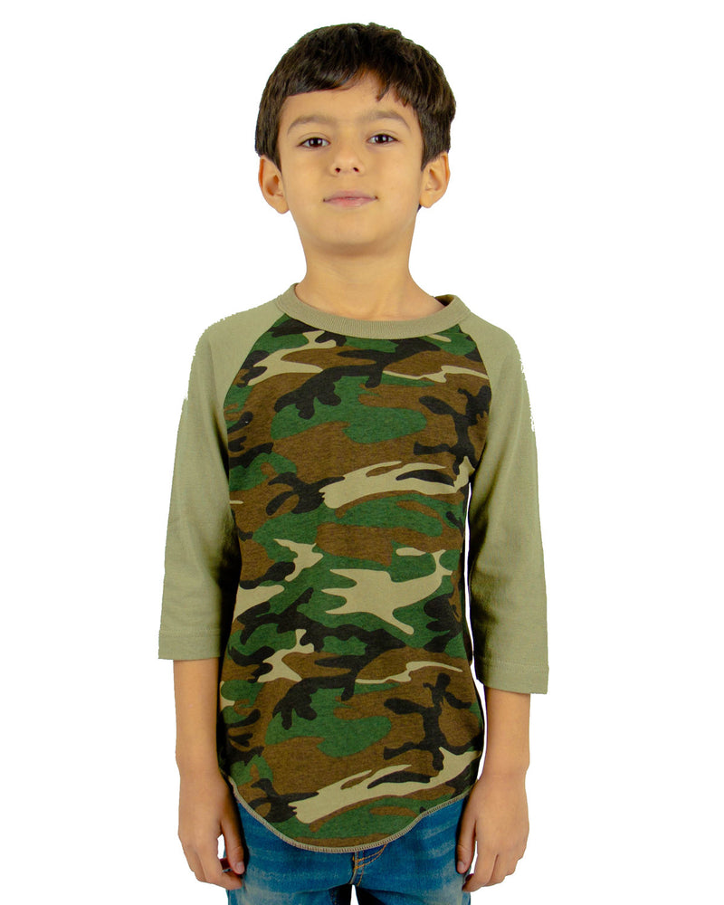 Shaka Wear Youth 6 oz., 3/4-Sleeve Camo Raglan T-Shirt