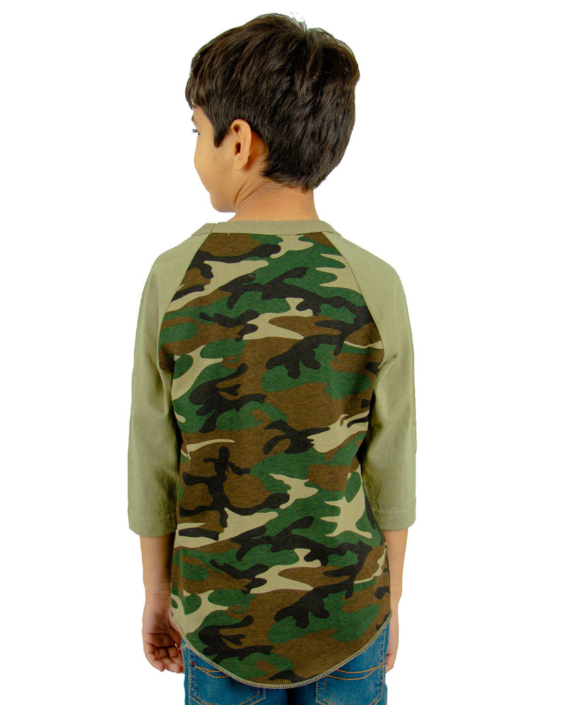 Shaka Wear Youth 6 oz., 3/4-Sleeve Camo Raglan T-Shirt