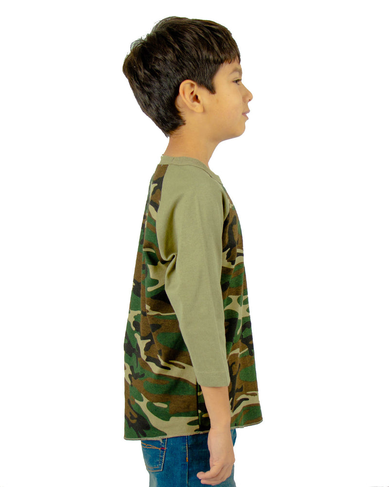 Shaka Wear Youth 6 oz., 3/4-Sleeve Camo Raglan T-Shirt