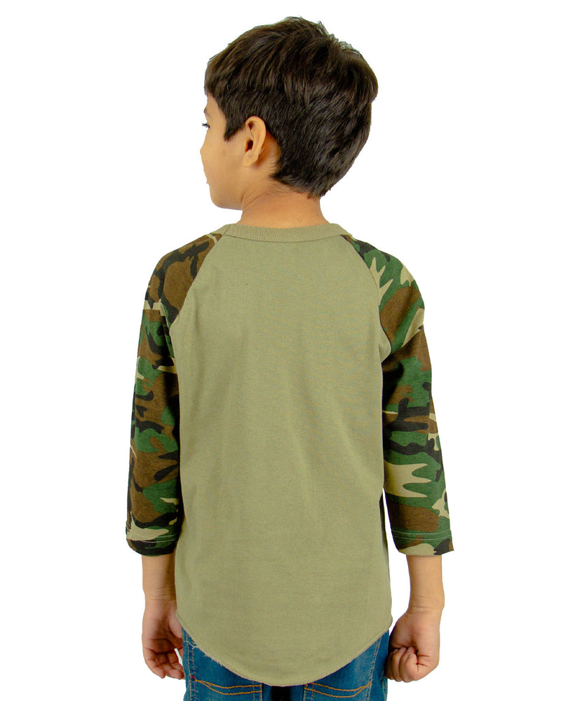 Shaka Wear Youth 6 oz., 3/4-Sleeve Camo Raglan T-Shirt