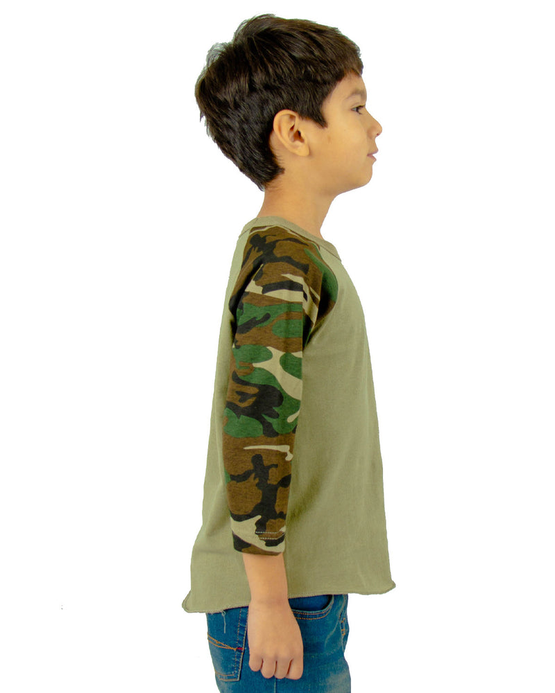 Shaka Wear Youth 6 oz., 3/4-Sleeve Camo Raglan T-Shirt