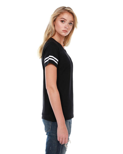StarTee Ladies' 4.3 oz., CVC Striped Varsity T-Shirt