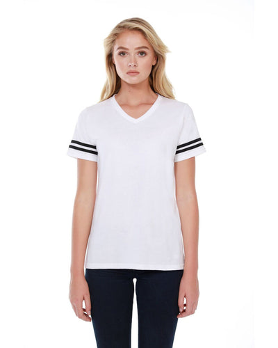 StarTee Ladies' 4.3 oz., CVC Striped Varsity T-Shirt