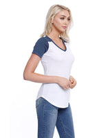 StarTee Ladies' CVC Varsity V-Neck T-Shirt StarTee