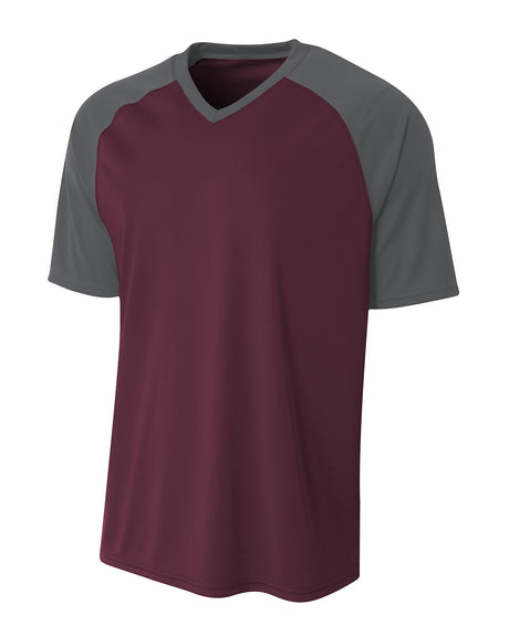 A4 Youth Polyester V-Neck Strike Jersey with Contrast Sleeves A4