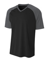 A4 Youth Polyester V-Neck Strike Jersey with Contrast Sleeves A4