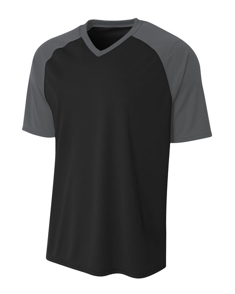 A4 Youth Polyester V-Neck Strike Jersey with Contrast Sleeves A4