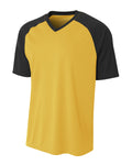 A4 Youth Polyester V-Neck Strike Jersey with Contrast Sleeves A4