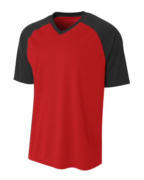 A4 Youth Polyester V-Neck Strike Jersey with Contrast Sleeves A4