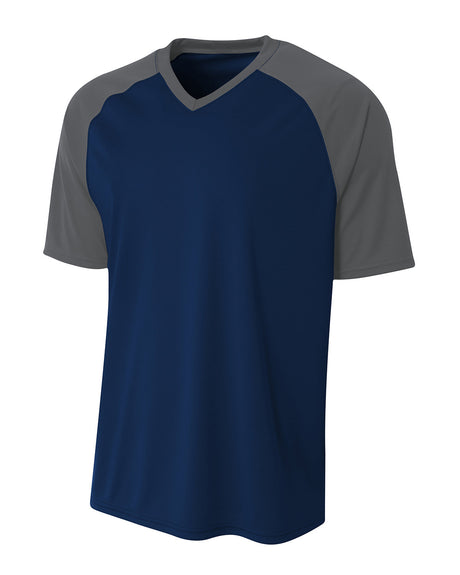 A4 Youth Polyester V-Neck Strike Jersey with Contrast Sleeves A4