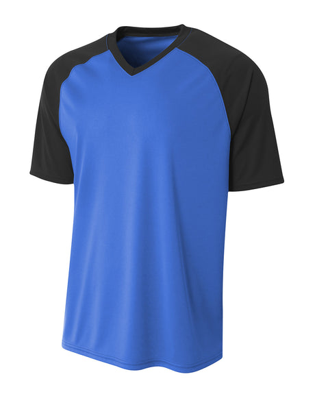 A4 Youth Polyester V-Neck Strike Jersey with Contrast Sleeves A4