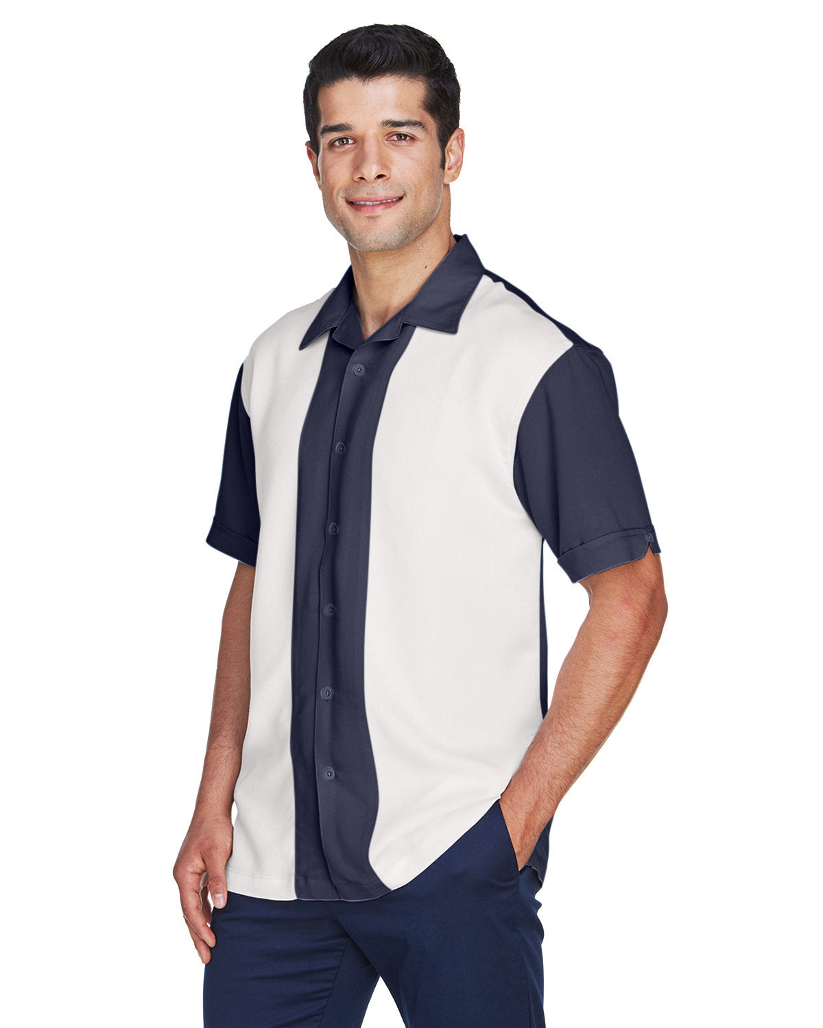 Harriton Men's Two-Tone Camp Shirt Harriton