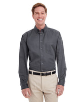 Harriton Men's Foundation 100% Cotton Long-Sleeve Twill Shirt with Teflon™ Harriton