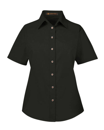 Harriton Ladies' Easy Blend™ Short-Sleeve Twill Shirt with Stain-Release
