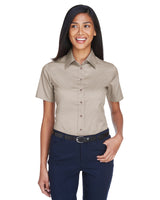 Harriton Ladies' Easy Blend™ Short-Sleeve Twill Shirt with Stain-Release Harriton