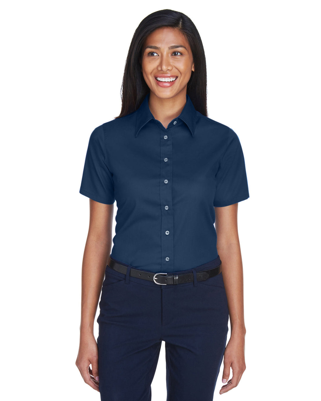 Harriton Ladies' Easy Blend™ Short-Sleeve Twill Shirt with Stain-Release Harriton