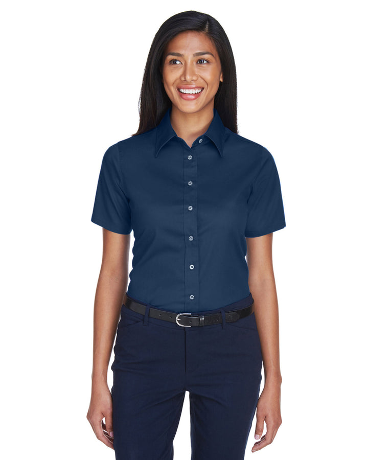 Harriton Ladies' Easy Blend™ Short-Sleeve Twill Shirt with Stain-Release Harriton