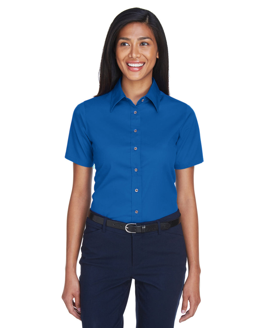 Harriton Ladies' Easy Blend™ Short-Sleeve Twill Shirt with Stain-Release Harriton