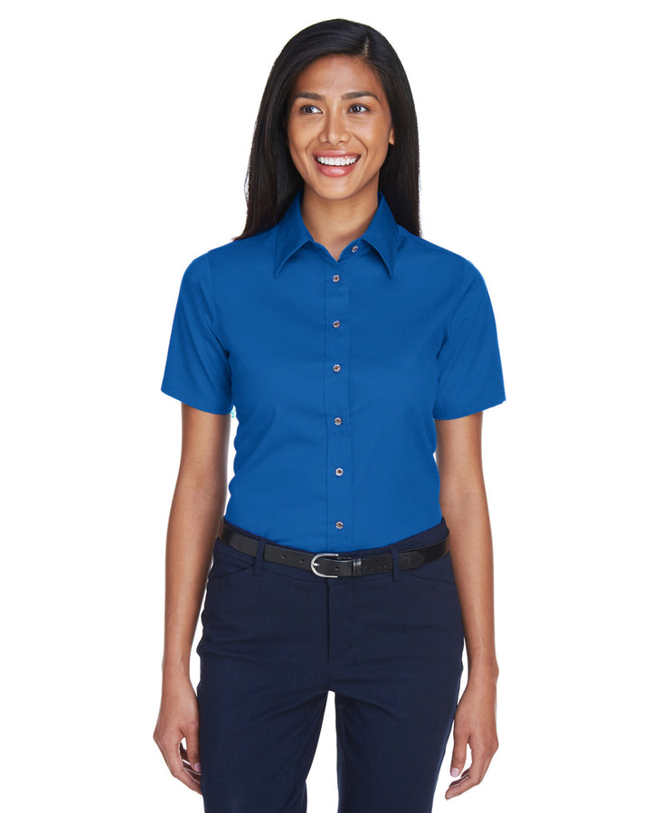 Harriton Ladies' Easy Blend™ Short-Sleeve Twill Shirt with Stain-Release Harriton
