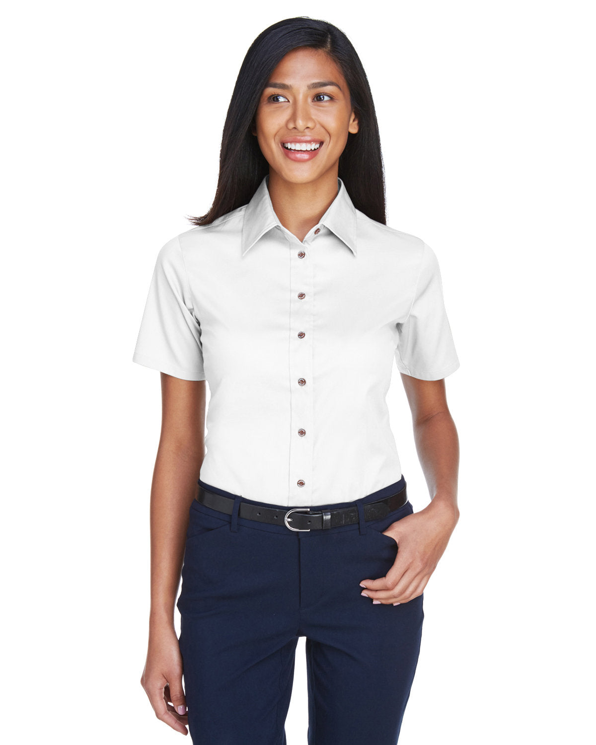 Harriton Ladies' Easy Blend™ Short-Sleeve Twill Shirt with Stain-Release Harriton