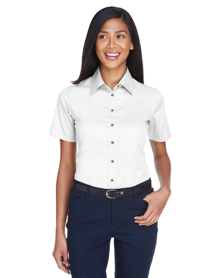Harriton Ladies' Easy Blend™ Short-Sleeve Twill Shirt with Stain-Release Harriton